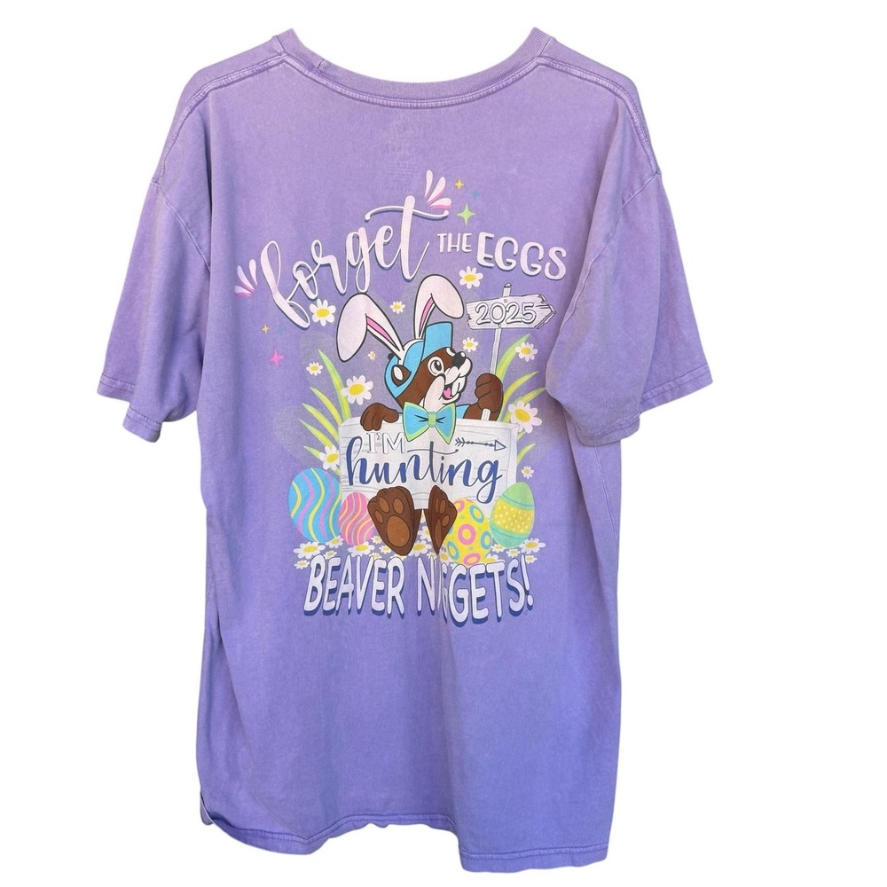 Buc-ee's Shirt Womens XL Purple Easter Bunny 2025 Beaver Nuggets Graphic Tee